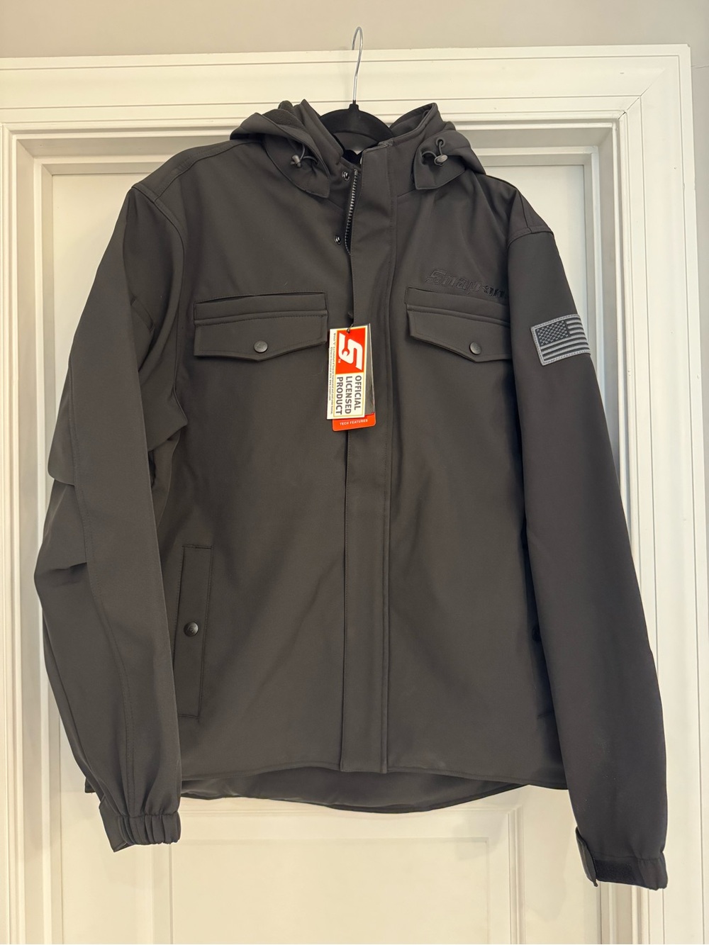 Snap-on Softshell Fleece Lined Hooded Jacket - Black